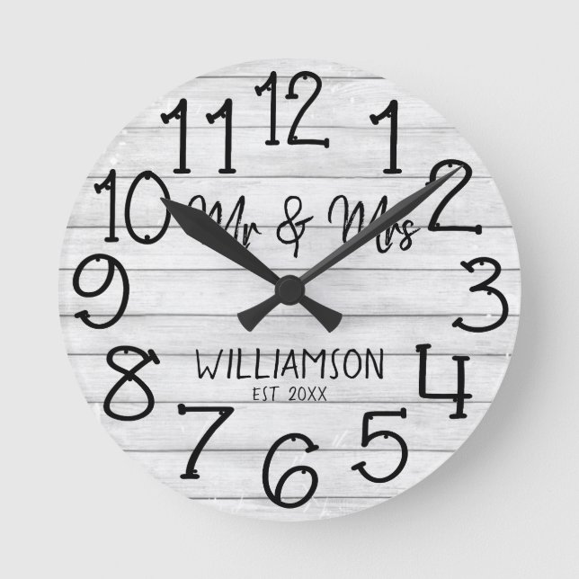 Rustic Faux Wood Planking Personalised Name  Round Clock (Front)