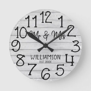 Rustic Faux Wood Planking Personalised Name  Round Round Clock