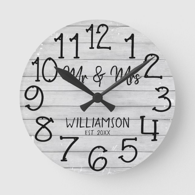 Rustic Faux Wood Planking Personalised Name  Round Round Clock (Front)