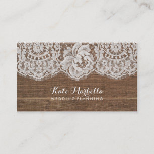 Rustic Faux Wood with Lace Business Card
