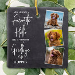 Rustic Favourite Hello Dog Photo 3 Pet Memorial Ceramic Ornament<br><div class="desc">Celebrate your best friend with a custom pet memorial ornament in a rustic grey slate design. This pet memorial and keepsake is the perfect gift for yourself, family or friends to honour those loved . We hope your dog photo ornament will bring you joy , peace , and happy memories...</div>