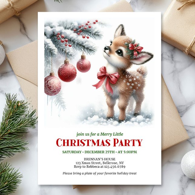 Rustic fawn snowy forest serene scene Christmas  Invitation (Rustic fawn snowy forest serene scene Christmas invite

)