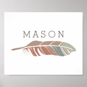 Rustic Feather Blue Personalised Name Wall Art
