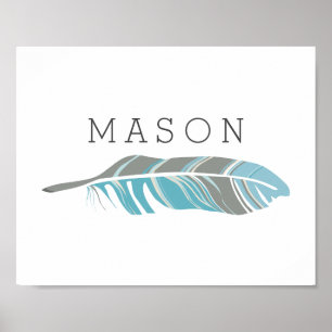 Rustic Feather   Blue Personalised Name Wall Art