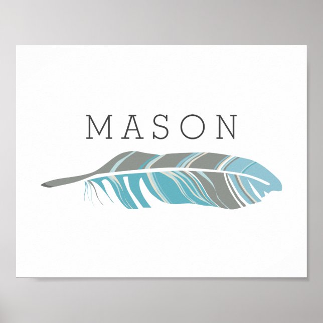 Rustic Feather | Blue Personalised Name Wall Art (Front)