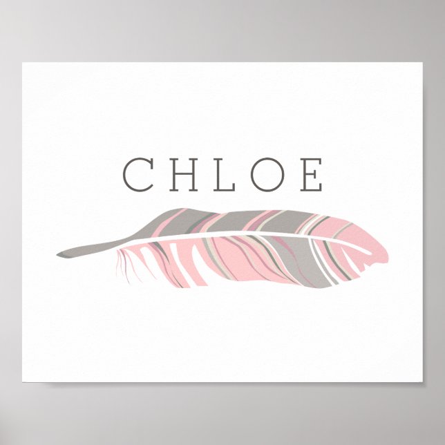 Rustic Feather | Pink Personalised Name Wall Art (Front)