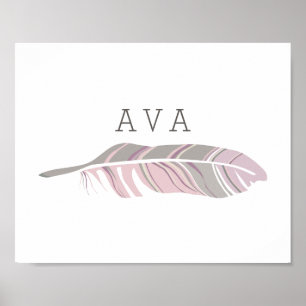 Rustic Feather Purple Personalised Name Wall Art