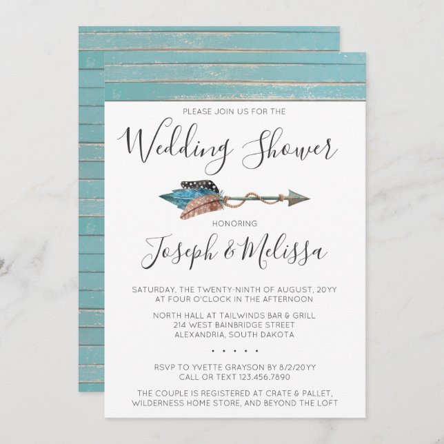 Rustic Feathers Arrow Wedding Shower Invitation (Front/Back)