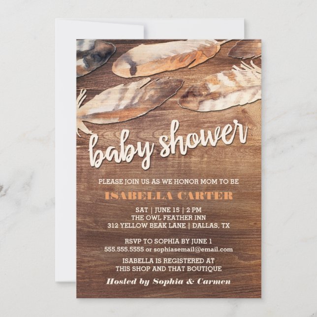 Rustic Feathers Baby Shower Invitation (Front)