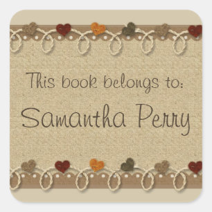 Rustic felt heart burlap customisable stickers
