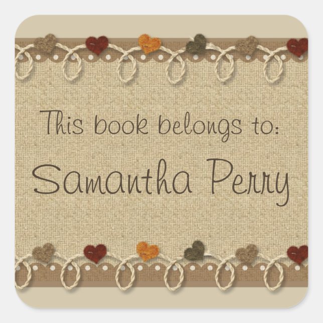 Rustic felt heart burlap customisable stickers (Front)