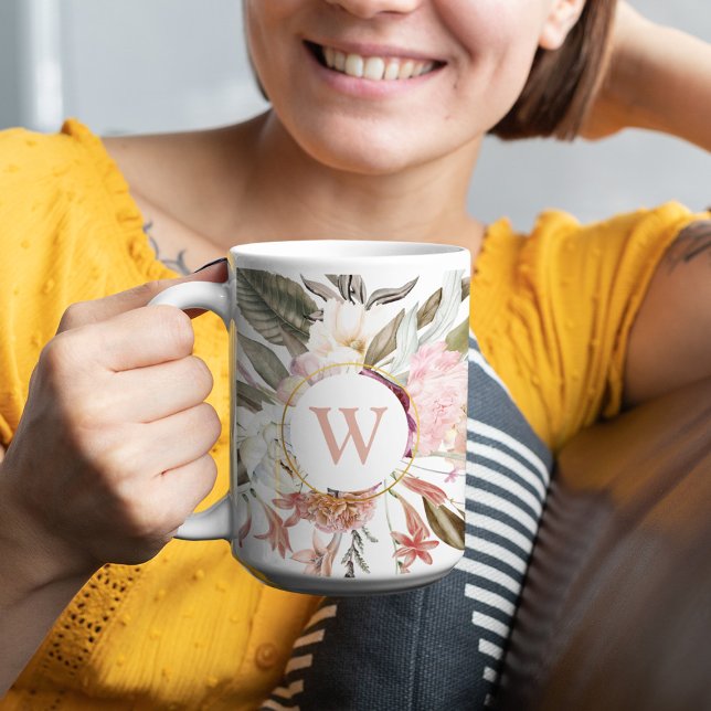 Rustic Feminine Floral Bouquet with Monogram Coffee Mug (Creator Uploaded)