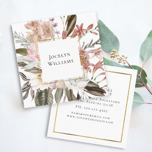 Rustic Feminine Floral Watercolor Wildflowers Square Business Card