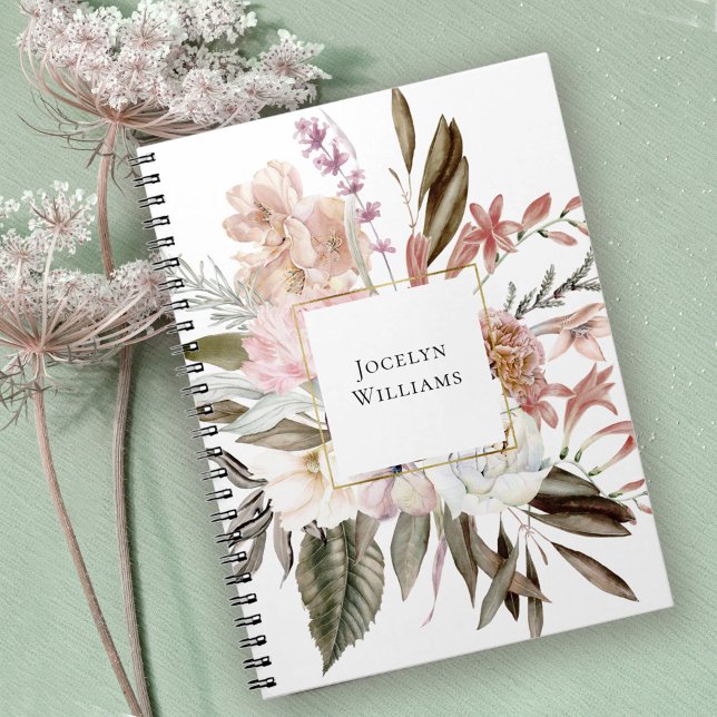 Rustic Feminine Floral Wildflowers with Name Notebook (Personalize with your name.)