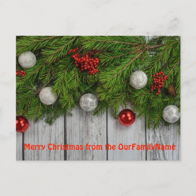 Rustic Fence Garland Christmas Customise Postcard (Front)