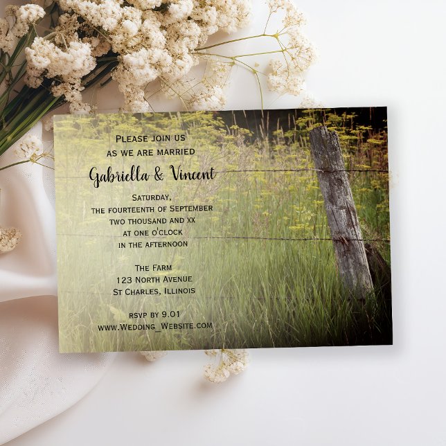 Rustic Fence Post and Wildflowers Country Wedding Invitation (Creator Uploaded)