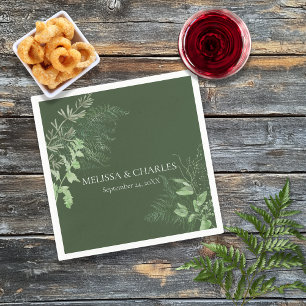 Rustic Fern Foliage Emerald Dinner Wedding Napkin