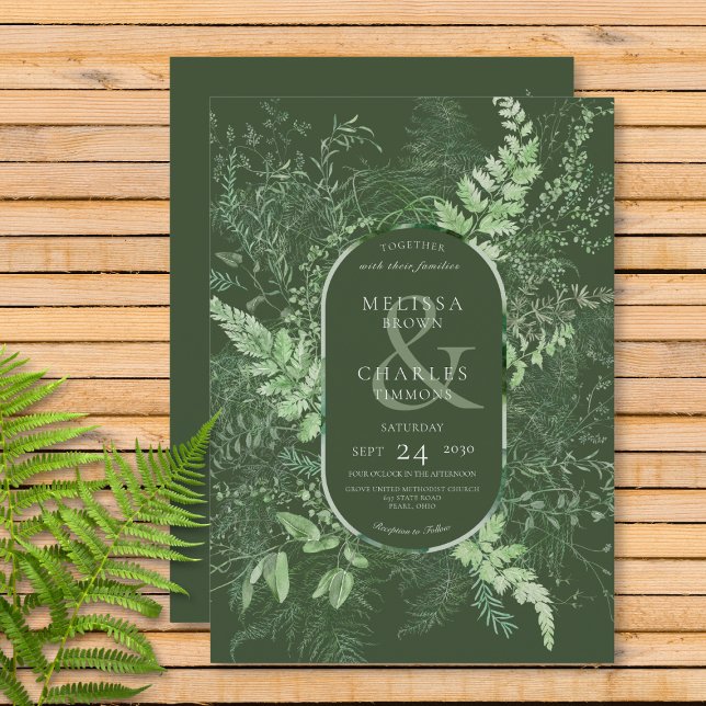 Rustic Fern Green Foliage Emerald Green Invitation (Creator Uploaded)