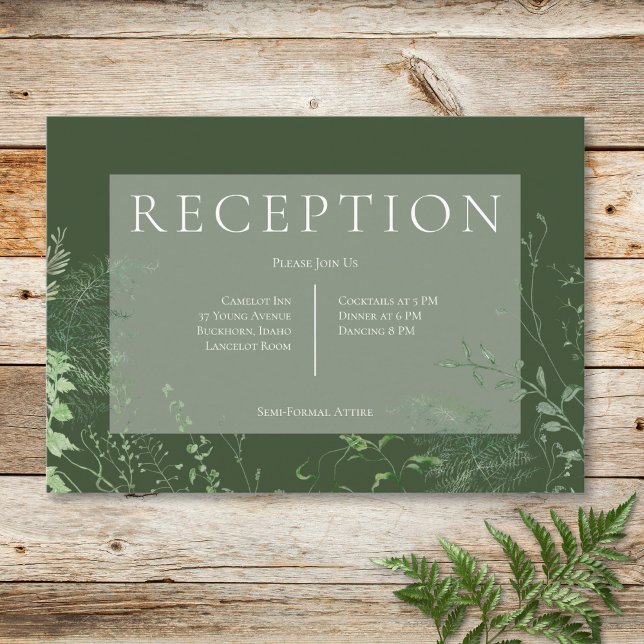 Rustic Fern Green Foliage Emerald Green Reception Enclosure Card (Rustic Fern Green Foliage Emerald Green Reception Enclosure Card)