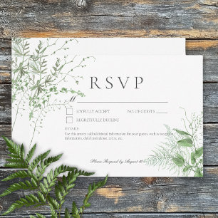 Rustic Fern Green Foliage White No Dinner RSVP Card