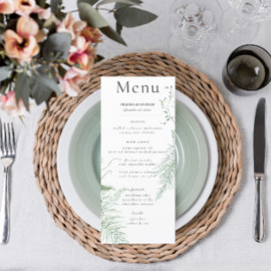 Rustic Fern Green Foliage White Wedding Long Menu