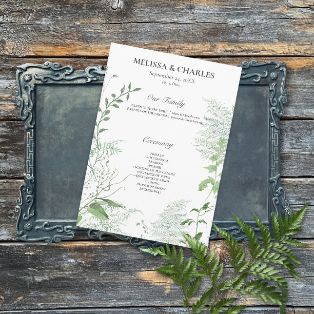 Rustic Fern Green Foliage White Wedding Program (Creator Uploaded)
