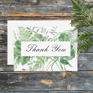 Rustic Fern Green Foliage White Wedding Thank You Card