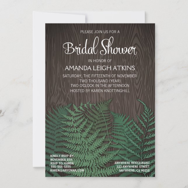 Rustic Fern Wedding Bridal Shower Invitations (Front)