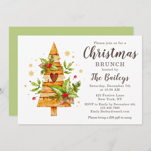 Rustic Festive Christmas  Holiday Christmas Brunch Invitation (Front/Back)