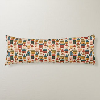 Rustic Festive Christmas Houses Seamless Pattern Body Cushion