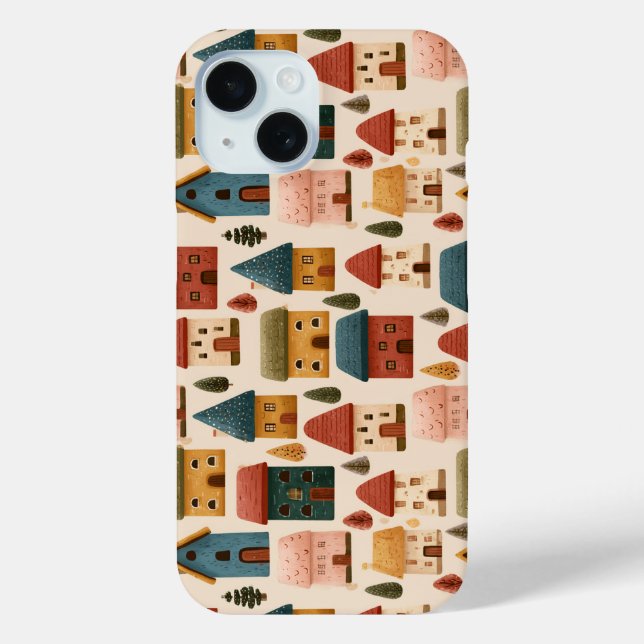 Rustic Festive Christmas Houses Seamless Pattern Case-Mate iPhone Case (Back)
