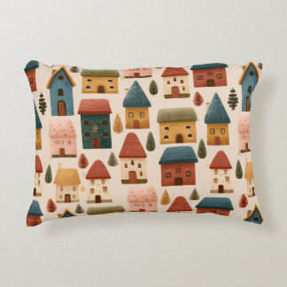 Rustic Festive Christmas Houses Seamless Pattern Decorative Cushion