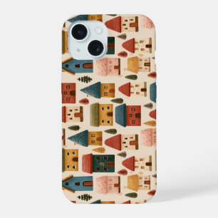 Rustic Festive Christmas Houses Seamless Pattern iPhone 15 Case