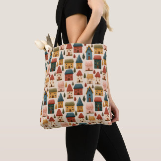 Rustic Festive Christmas Houses Seamless Pattern Tote Bag