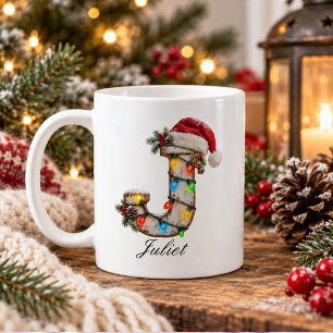 Rustic Festive Christmas Monogram Letter J Coffee Mug