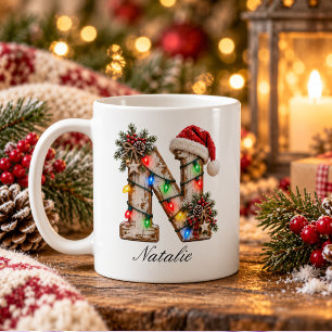 Rustic Festive Christmas Monogram Letter N Coffee Mug