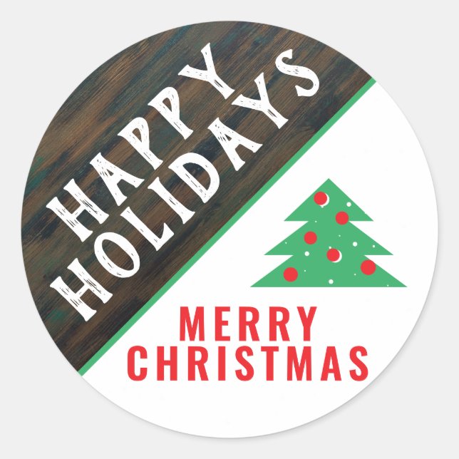 Rustic Festive Green Snow Christmas Tree Holiday Classic Round Sticker (Front)