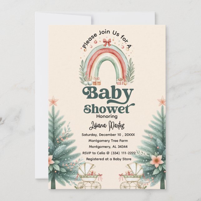 Rustic Festive Rainbow Christmas Baby Shower Invitation (Front)