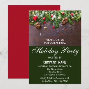 Rustic Festive Red & Green Company Holiday Party Invitation