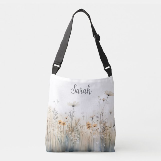 Rustic Field of Wildflowers Monogram Crossbody Bag (Front)