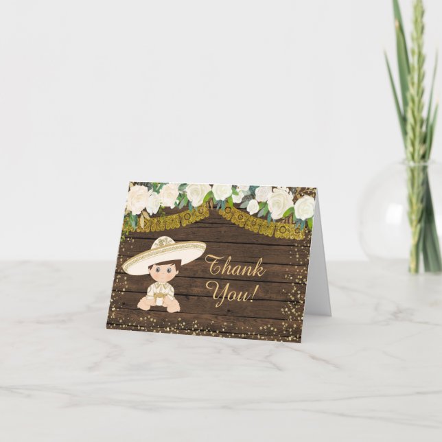 Rustic Fiesta Gold Charro Boy Thank You Card (Front)