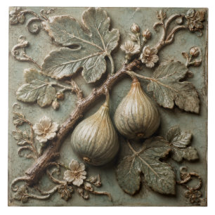 Rustic Fig Orchard Botanical Faux Relief Ceramic Tile