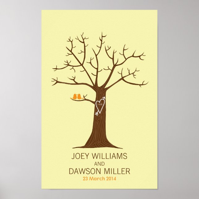 Rustic Fingerprint Tree Wedding with Lovebirds Poster (Front)
