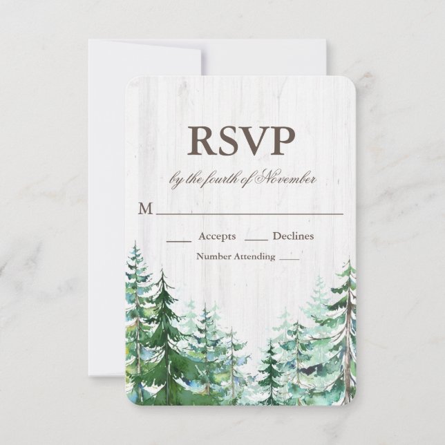 Rustic Fir Tree Wedding RSVP (Front)