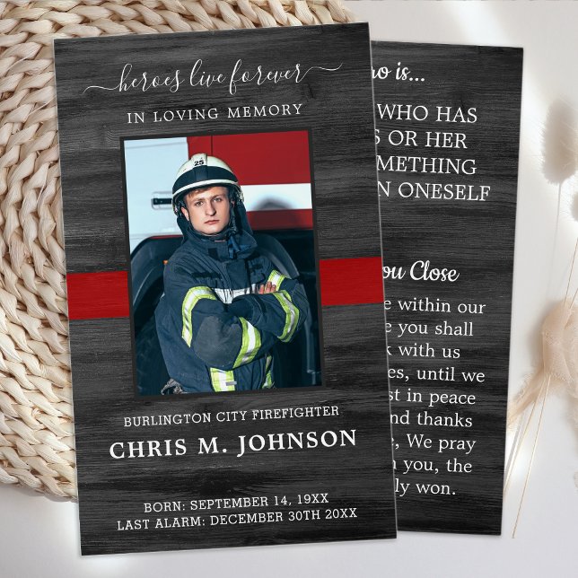 Rustic Firefighter Memorial Prayer Card (Creator Uploaded)