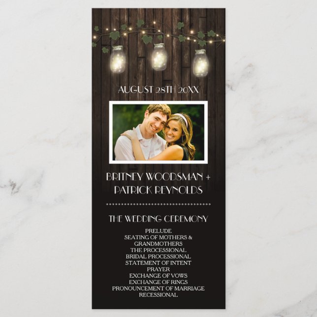 Rustic Firefly + Vine Vineyard Wedding Programs (Front)