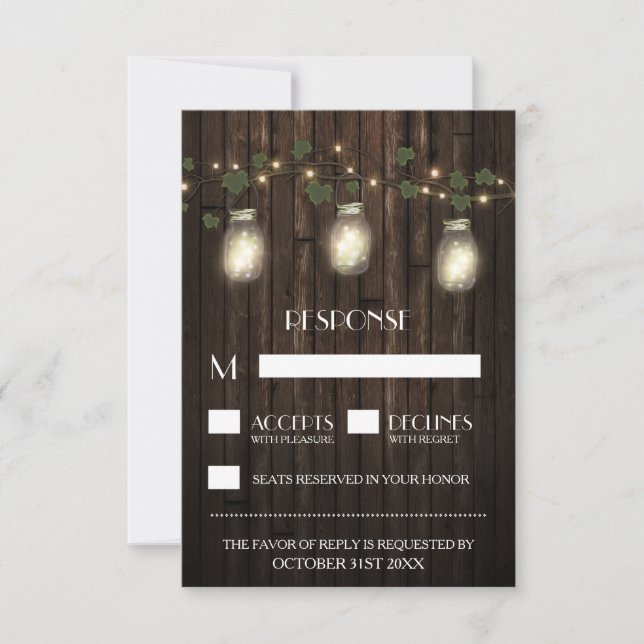 Rustic Firefly + Vine Vineyard Wedding RSVP Cards (Front)