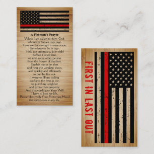 Rustic Fireman's Prayer Bulk Thin Red Line Business Card