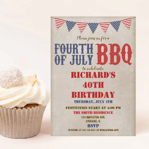 Rustic Fireworks Birthday Any Age 4th July Invitation