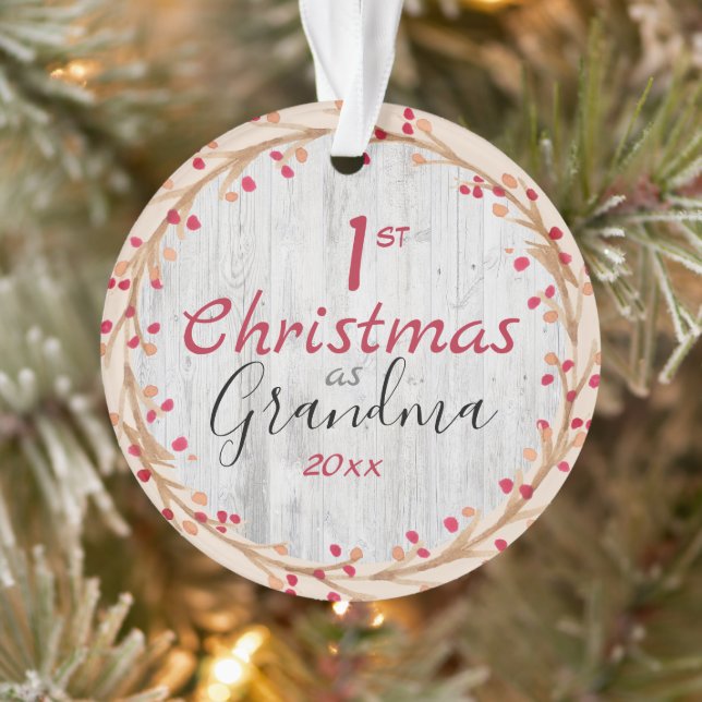Rustic First Christmas as Grandma One Photo Ornament (Tree)